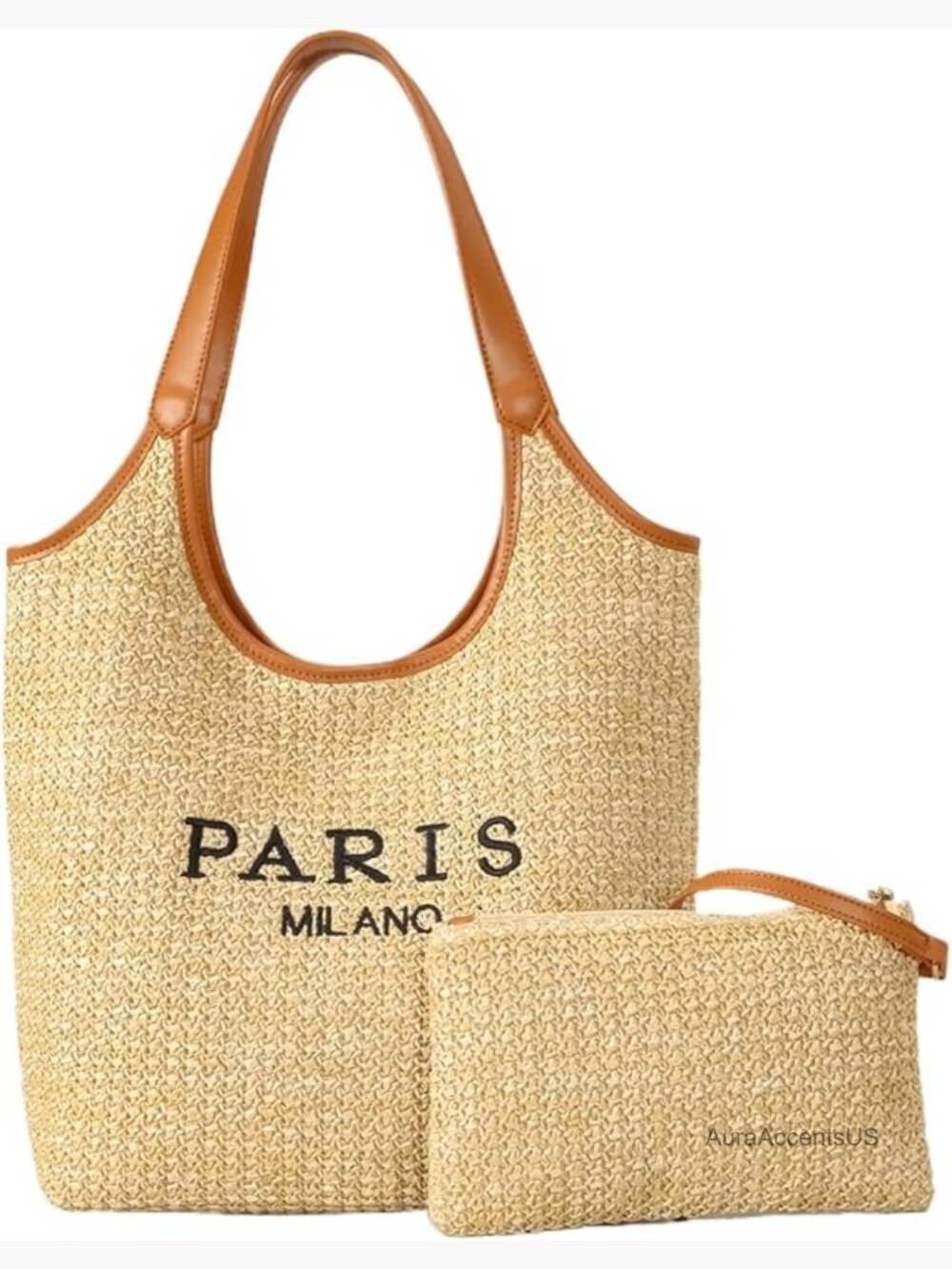 Straw Tote Bag with Detachable Coin Purse, Shoulder Beach Bag, Woven Summer - Picture 1 of 6